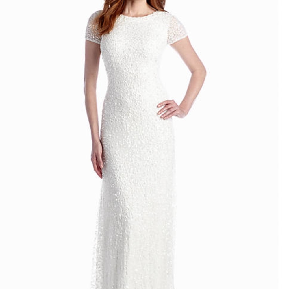 New Adrianna Papell sequin scoop back gown ivory 10 - Picture 8 of 16